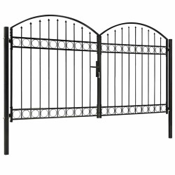 Portão de cerca assen porta dupla com topo arqueado em aço 300x175 cm