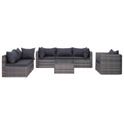 7 Pcs sofás de jardim c/ almofadões+almofadas vime PE cinzento