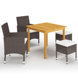 5 Pcs conjunto de jantar para jardim castanho
