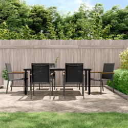 7 Pcs conjunto de jantar para jardim textilene e aço preto
