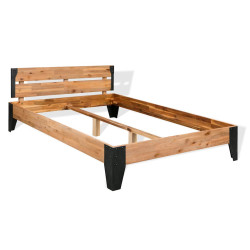 Estrutura de cama 152x203 cm madeira de acácia maciça e aço
