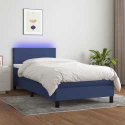 Cama box spring c/ colchão e LED 100x200 cm tecido azul
