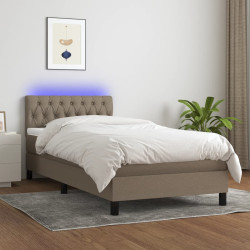 Cama box spring + colchão/LED 90x190cm tecido cinza-acastanhado