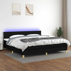 Cama box spring c/ colchão e LED 200x200 cm tecido preto