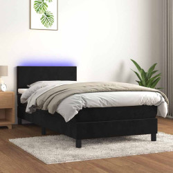 Cama box spring c/ colchão/LED 90x190 cm veludo preto