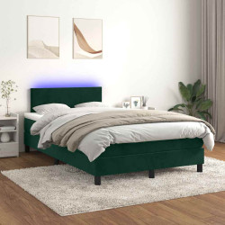 Cama box spring c/ colchão/LED 120x200 cm veludo verde-escuro