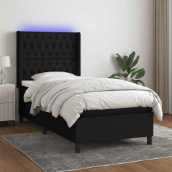 Cama box spring c/ colchão e LED 80x200 cm tecido preto