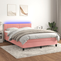 Cama box spring c/ colchão/LED 140x200 cm veludo rosa