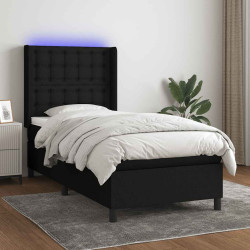 Cama box spring c/ colchão e LED 80x200 cm tecido preto