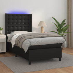 Cama box spring c/ colchão/LED 90x200 cm couro artificial preto