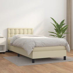 Cama com molas/colchão 90x190 cm couro artificial cor creme