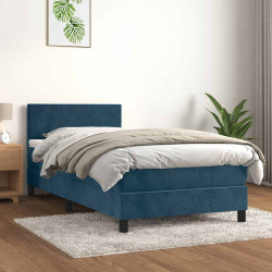 Cama com molas/colchão 100x200 cm veludo azul-escuro