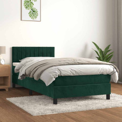 Cama com molas/colchão 90x190 cm veludo verde-escuro