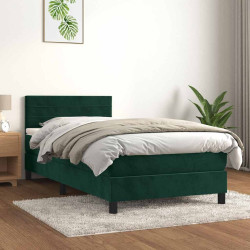 Cama com molas/colchão 80x200 cm veludo verde-escuro