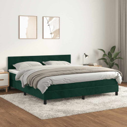 Cama com molas/colchão 180x200 cm veludo verde-escuro