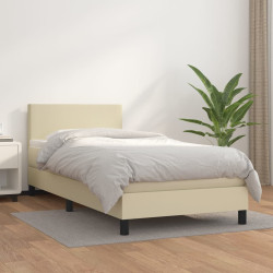 Cama com molas/colchão 100x200 cm couro artificial cor creme
