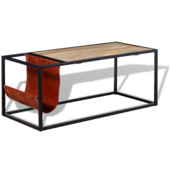 Mesa de centro c/ suporte de revistas pele genuína 110x50x45 cm
