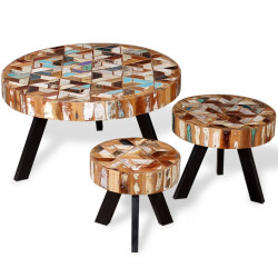 Conjunto de mesas de centro 3 pcs madeira recuperada maciça