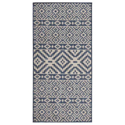 Tapete de tecido plano para exterior 100x200 cm riscas azuis