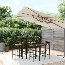 7 Pcs conjunto de bar p/ jardim vime PE/acácia maciça preto