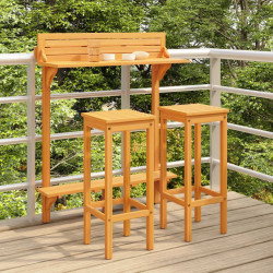 3 Pcs conjunto de bar para varanda madeira de acácia maciça