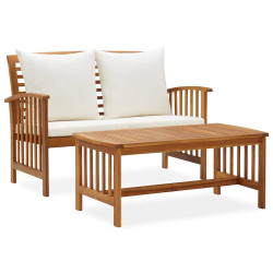 2 Pcs conjunto lounge de jardim c/ almofadões acácia maciça