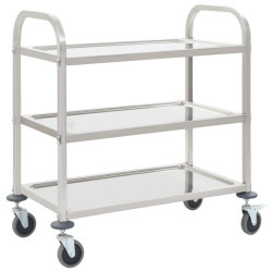 Carrinho de cozinha de 3 níveis 96,5x55x90 cm aço inoxidável
