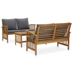 3 Pcs conjunto lounge de jardim c/ almofadões acácia maciça