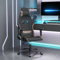 Cadeira de gaming tecido preto e cinzento-acastanhado