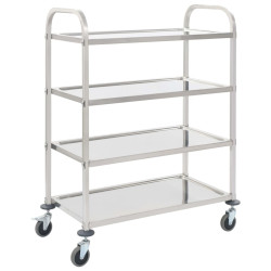 Carrinho de cozinha de 4 níveis 107x55x125 cm aço inoxidável