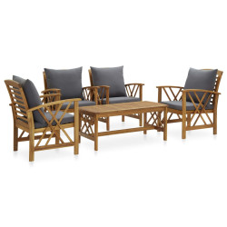 5 Pcs conjunto lounge de jardim com almofadões acácia maciça