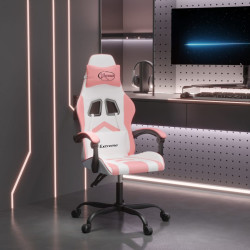 Cadeira gaming couro artificial branco e rosa