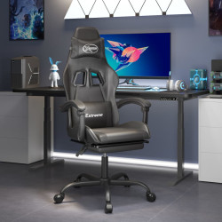 Cadeira gaming c/ apoio pés couro artificial preto
