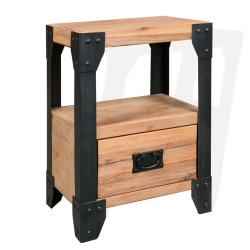 Mesa de cabeceira 40x30x54 cm madeira de acácia maciça e aço