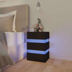 Mesa de cabeceira c/ luzes LED derivados de madeira preto
