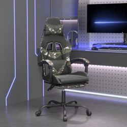 Cadeira gaming c/ apoio pés couro artificial preto e camuflado