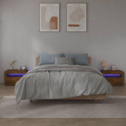 Mesas cabeceira c/ leds 2 pcs 60x35x40 cm carvalho fumado