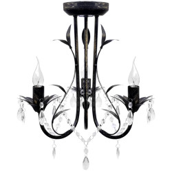 Candelabro metal com contas de cristal, preto, 3 x e14 lâmpadas