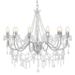 Lustre com contas lâmpadas 12 x e14 prateado