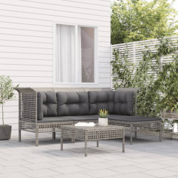 5 Pcs conjunto lounge de jardim c/ almofadões vime PE cinzento