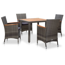 5 Pcs conjunto jantar exterior com almofadões vime PE cinzento
