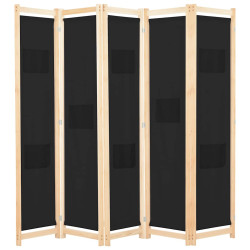 Divisória de quarto com 5 painéis 200x170x4 cm tecido preto