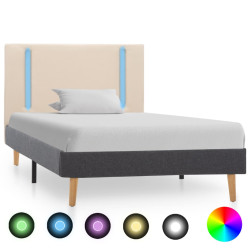 Estrutura cama c/ LED 100x200 cm tecido creme e cinzento-escuro