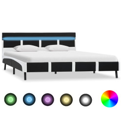 Estrutura de cama com LED 160x200 cm couro artificial preto