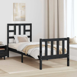 Estrutura cama de solteiro c/ cabeceira madeira maciça preto