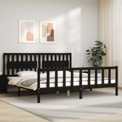 Estrutura de cama com cabeceira 200x200 cm madeira maciça preto