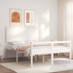 Cama para idosos com cabeceira 120x200 cm madeira maciça branco