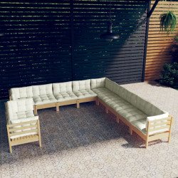11 Pcs conjunto lounge jardim c/ almofadões creme pinho maciço