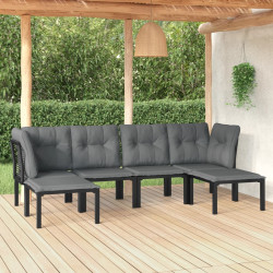 6 Pcs conjunto lounge de jardim vime PE preto e cinzento