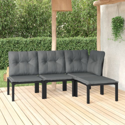 4 Pcs conjunto lounge de jardim vime PE preto e cinzento